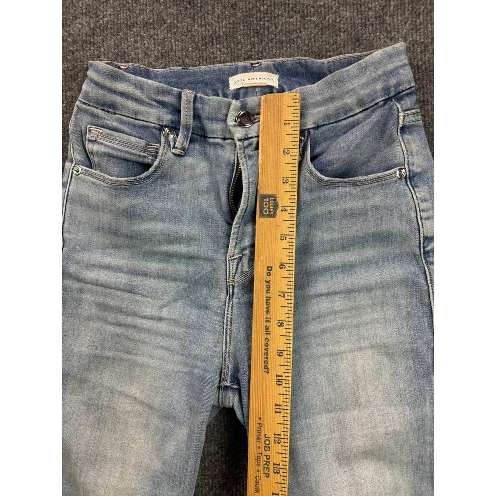 Good American Skinny Jeans Womens 2/26 Light Blue Distressed High Rise Raw Hem